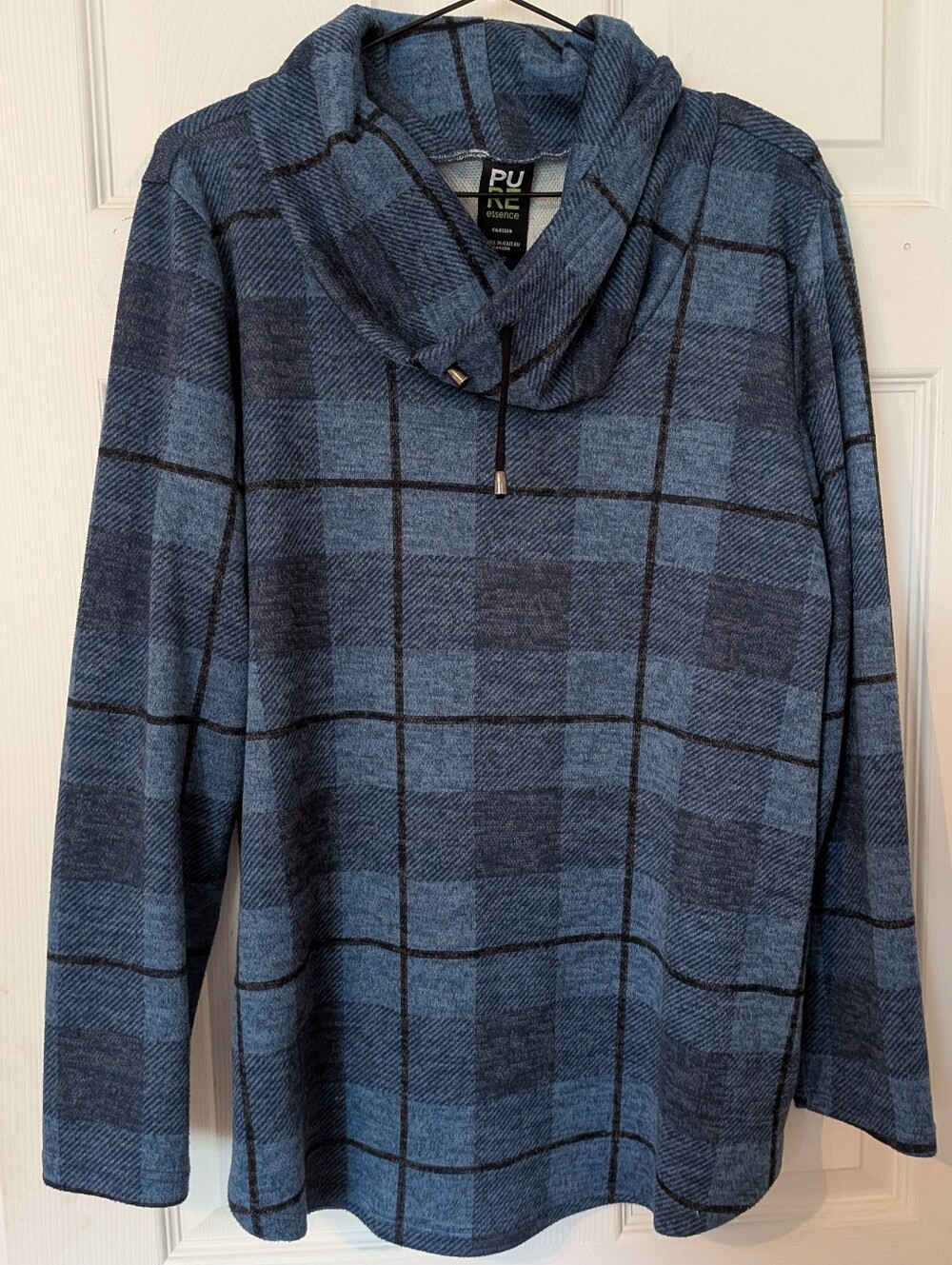 MADE IN CANADA Blue Plaid Cowl Neck Sweater